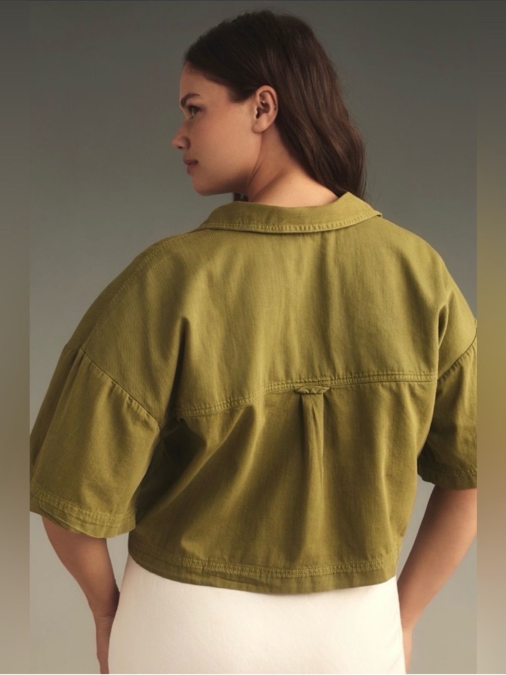 Pilcro Anthropologie Khaki Green Utility Cropped Shirt - Picture 2 of 6